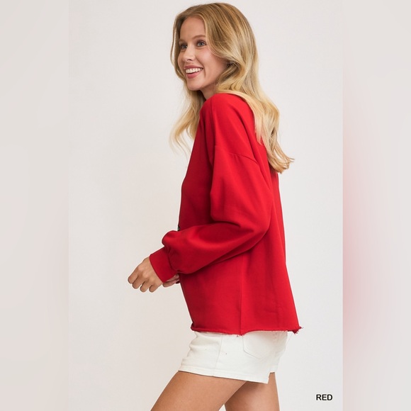 NWT Umgee Red Christmas Tree Sequin Terry Sweatshirt - Picture 4 of 5